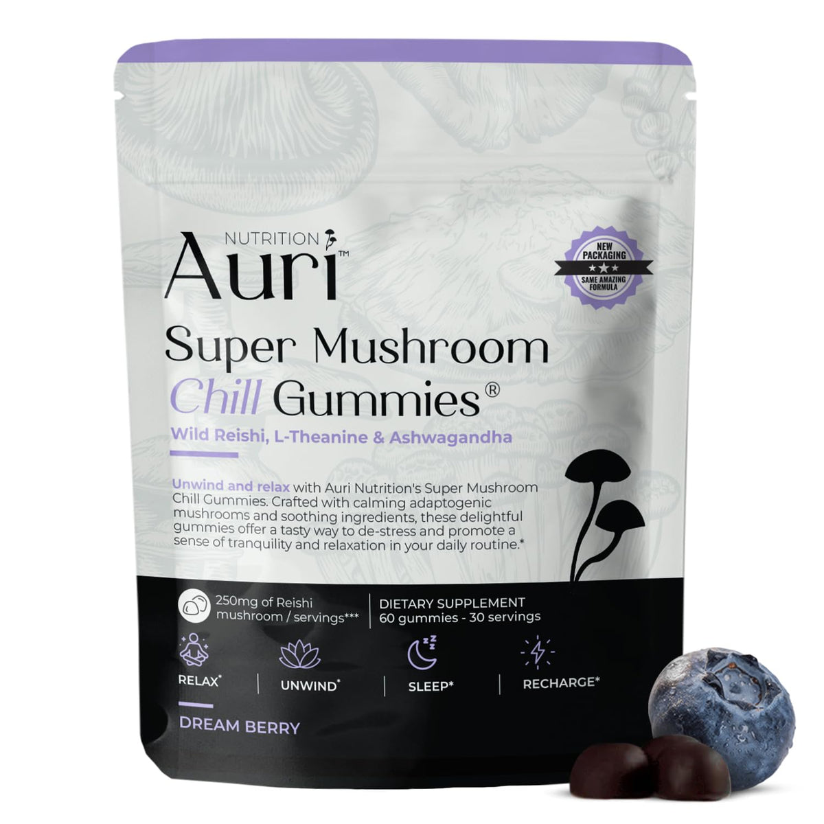 Auri Super Mushroom Chill Gummies 60 gummies packaging front view