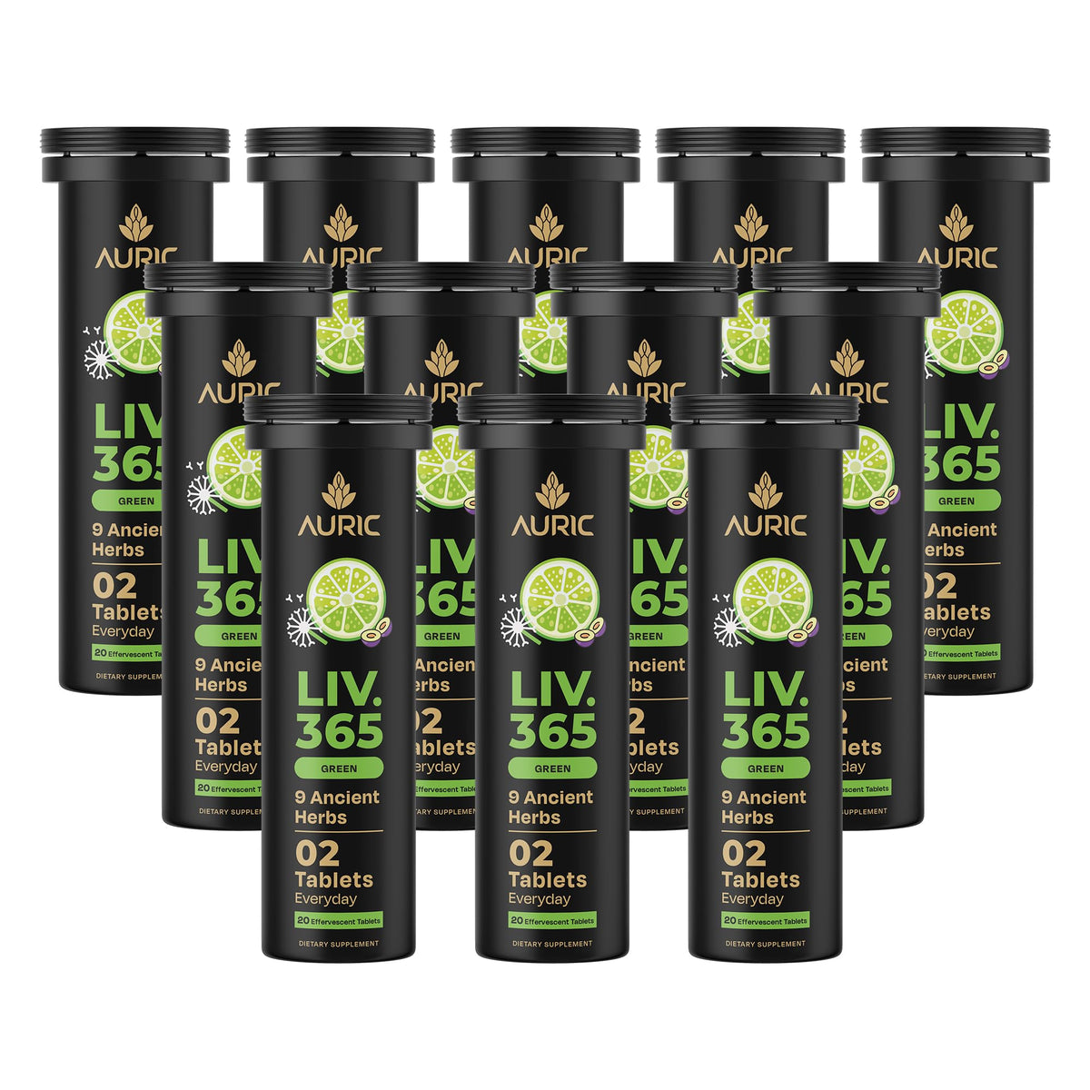 Auric LIV365 Green tablettes effervescentes, vue de face