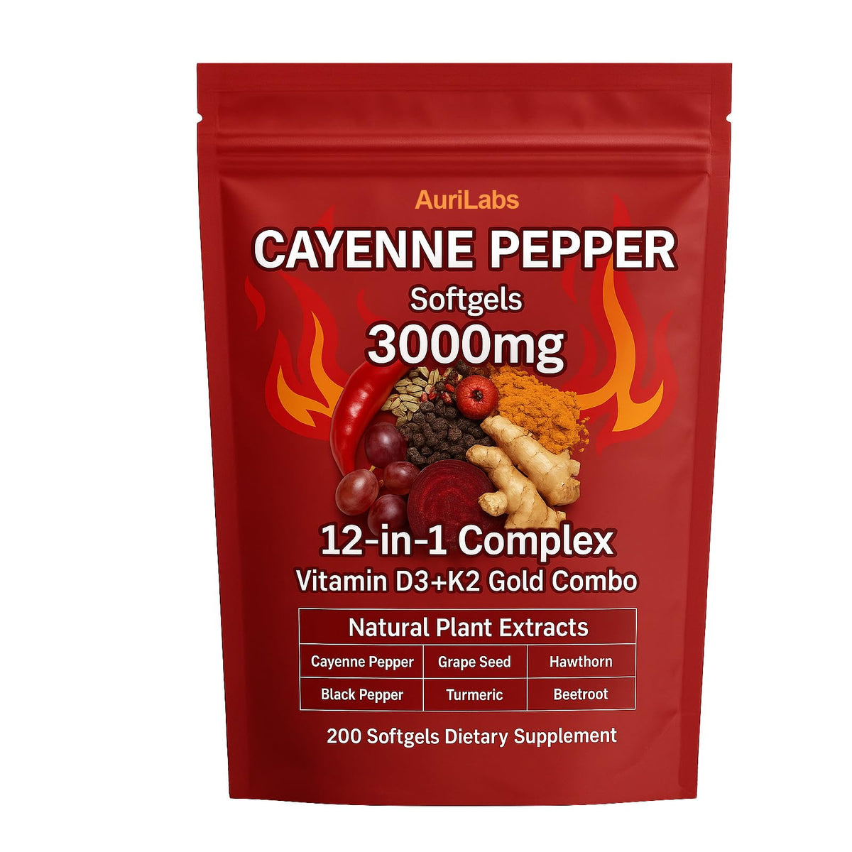 AuriLabs Gélules de Poivre de Cayenne vue de face avec emballage