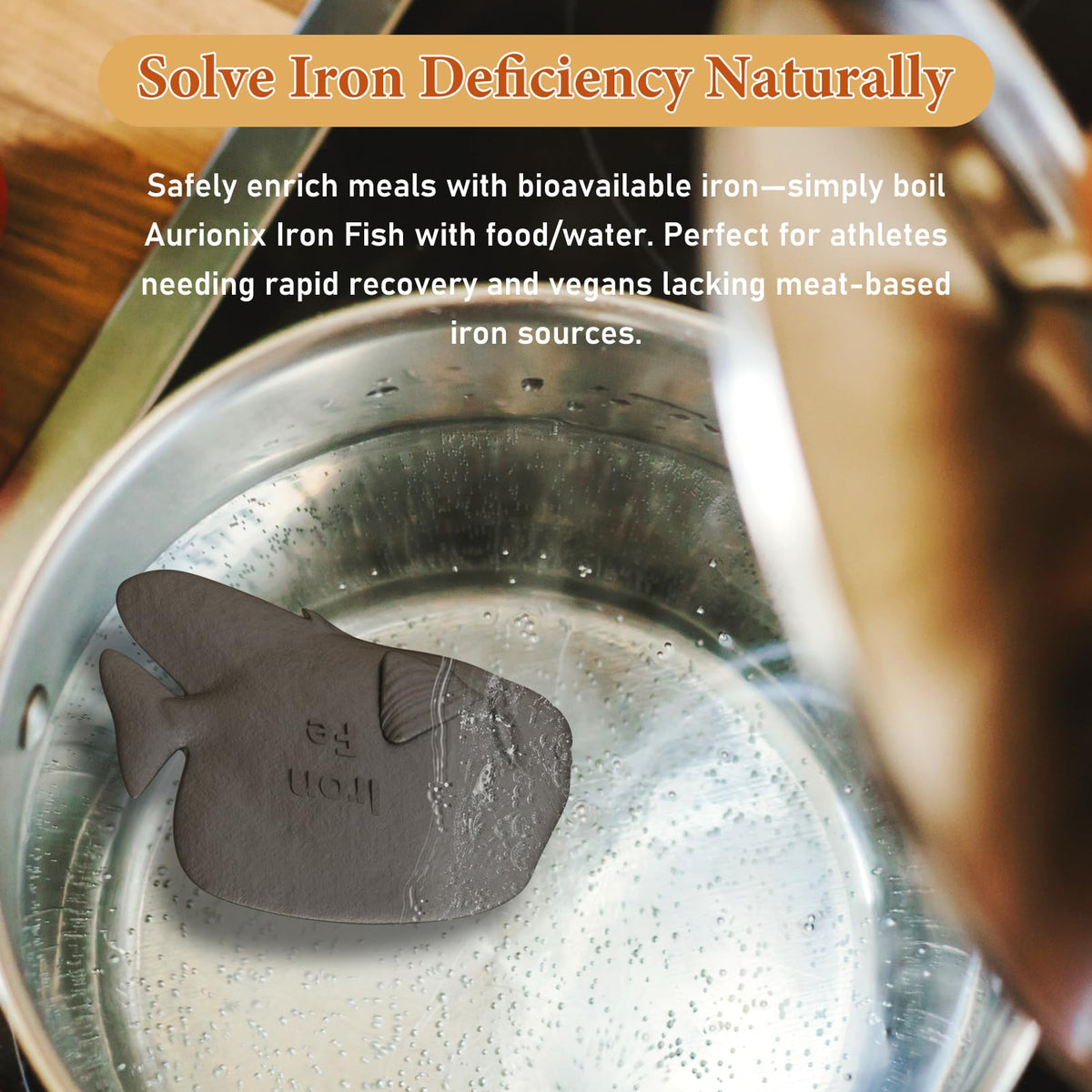 Aurionix Iron Fish dans une casserole avec des pâtes