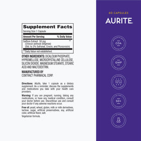 Aurite Saffran 30mg capsules de safran sur une surface en bois
