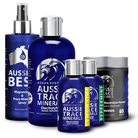 Aussie Trace Minerals flacon sur un fond de nature, symbole d'hydratation