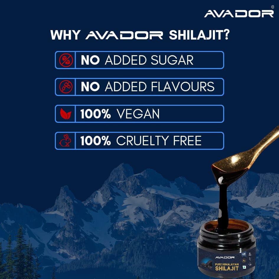 Avador résine de Shilajit Himalayen 20g avec minéraux sur un fond naturel