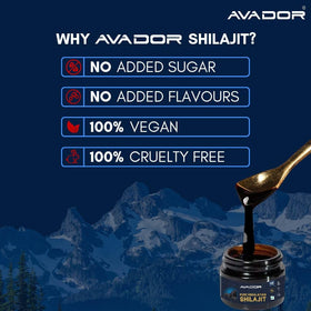 Avador résine de Shilajit Himalayen 20g avec minéraux sur un fond naturel