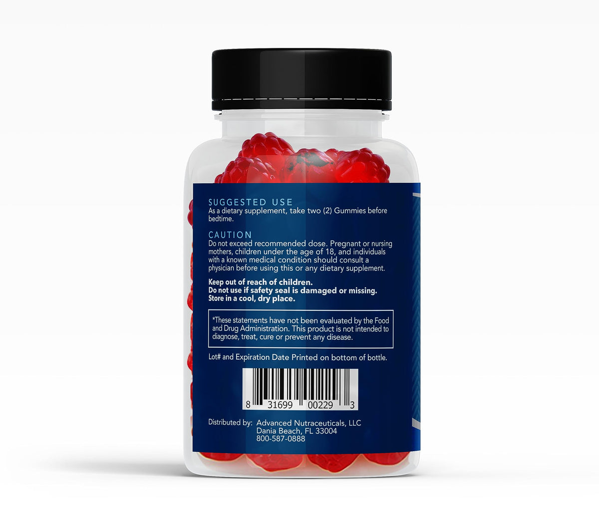 Avinol PM Gummies de Sommeil, vue de dos avec informations nutritionnelles