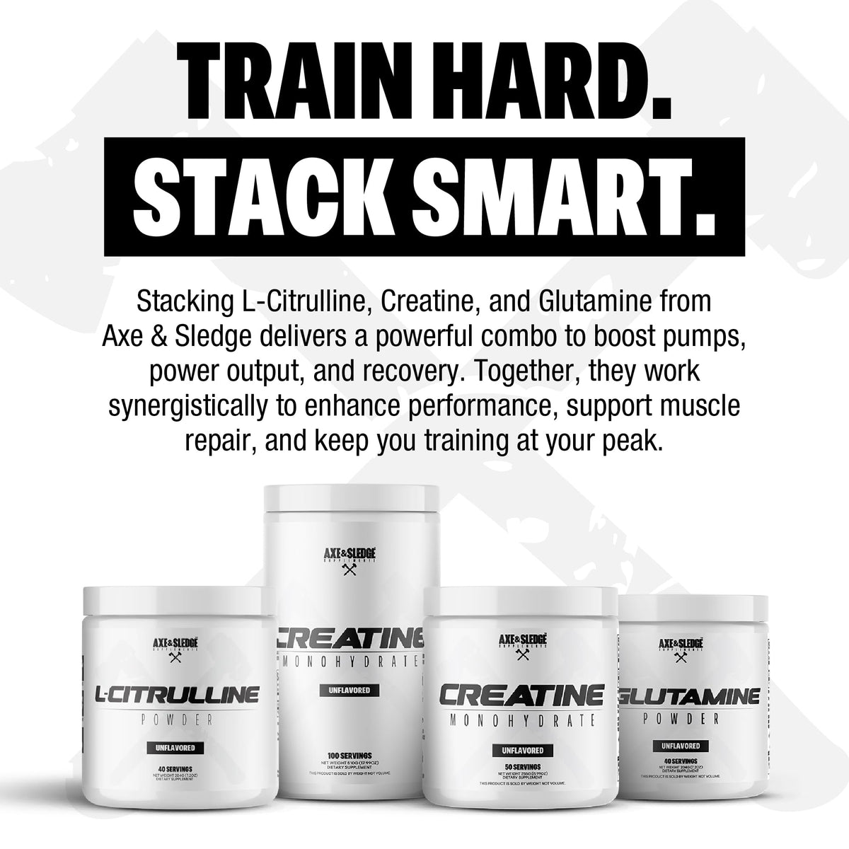 Axe & Sledge Basics Glutamine contre un fond d'entraînement