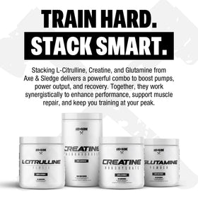 Axe & Sledge Basics Glutamine contre un fond d'entraînement