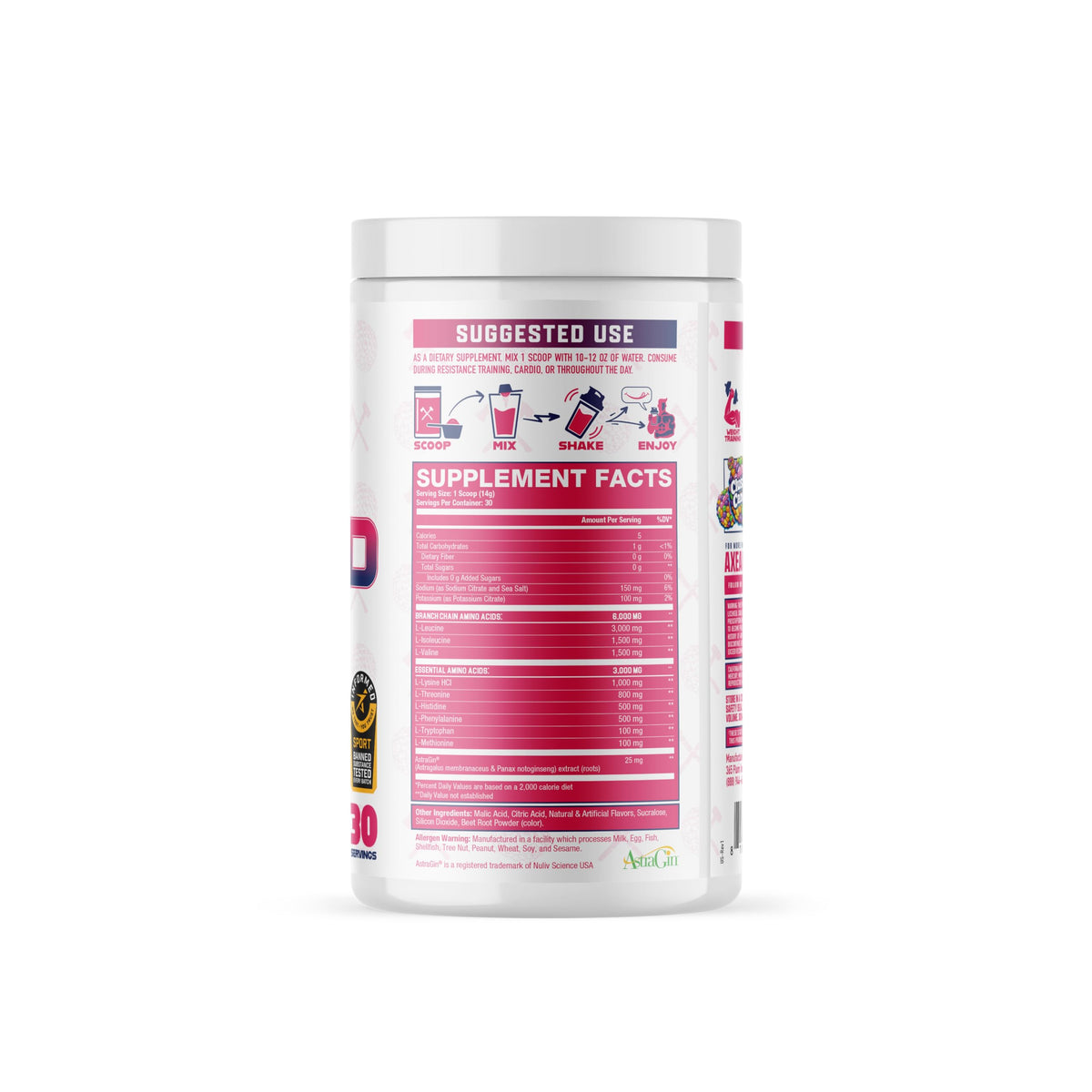 Axe & Sledge The Grind étiquette avec informations nutritionnelles
