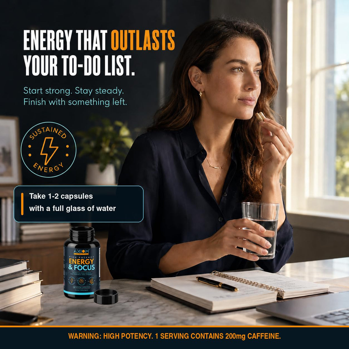 Axiom Nutrition Énergie et Concentration flacon avec étiquette