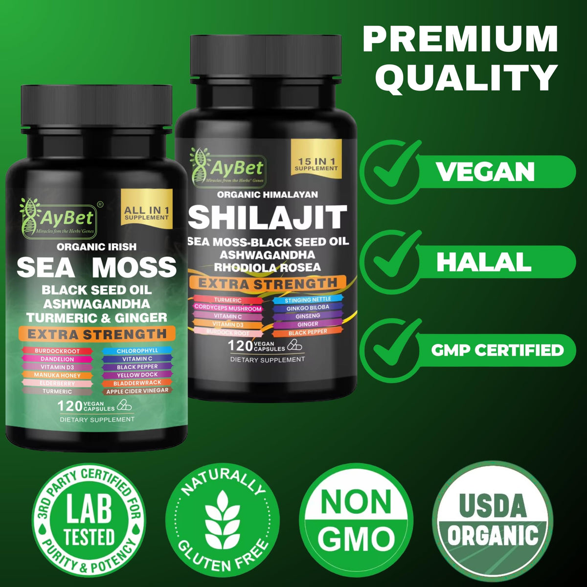 AyBet Complément Alimentaire Algues Marines et Shilajit gélules ouvertes