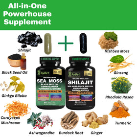 AyBet Complément Alimentaire Algues Marines et Shilajit gélules sur fond blanc