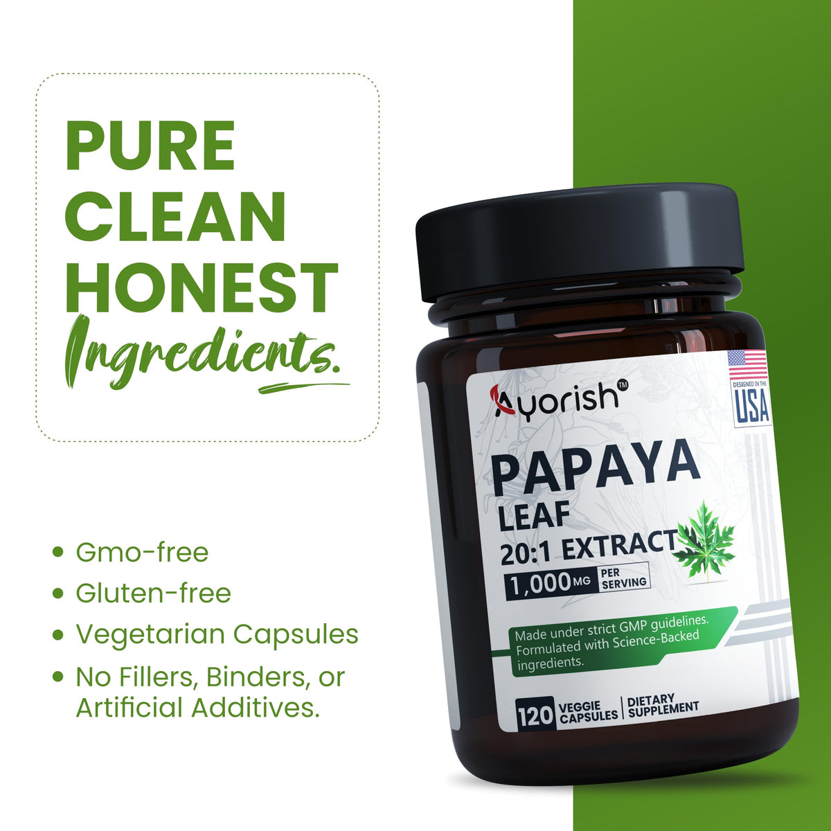 Ayorish Extrait de Feuille de Papaye 1000mg 120 Capsules en lifestyle