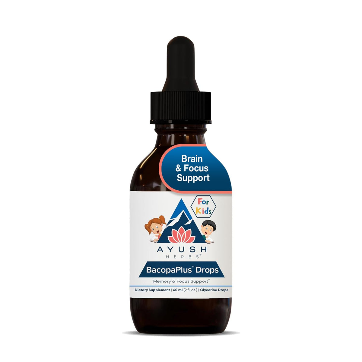 Ayush Herbs BacopaPlus Gouttes pour Enfants 80 servings, flacon avant