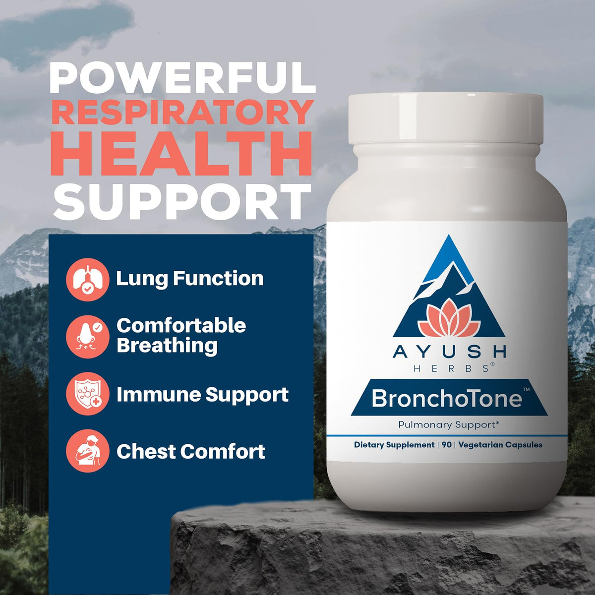 Ayush Herbs Bronchotone emballage avec informations nutritionnelles