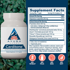 Ayush Herbs Carditone 120 comprimés côté droit de l'emballage