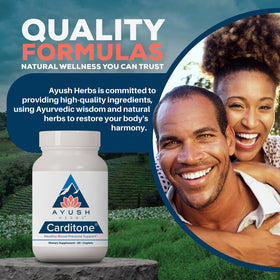 Ayush Herbs Carditone comprimés présentés sur un fond naturel