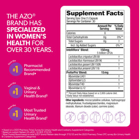 AZO Complément Alimentaire Probiotiques et Prébiotiques, capsules sur fond blanc