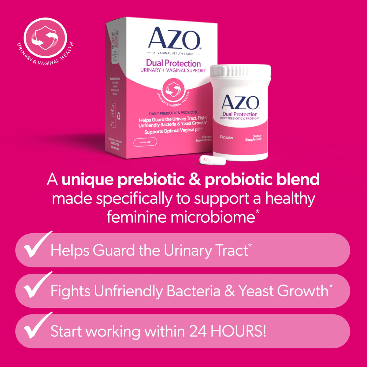 AZO Complément Alimentaire Probiotiques et Prébiotiques, vue latérale de la boîte