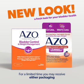 AZO Contrôle de Vessie avec Go-Less, capsules sur une surface blanche