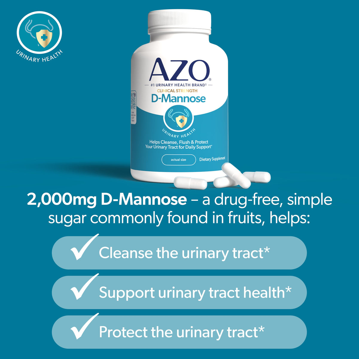 AZO D-Mannose produit avec capsules à côté sur fond blanc
