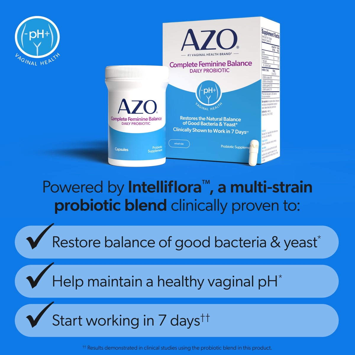 AZO Équilibre Féminin capsules sur une table