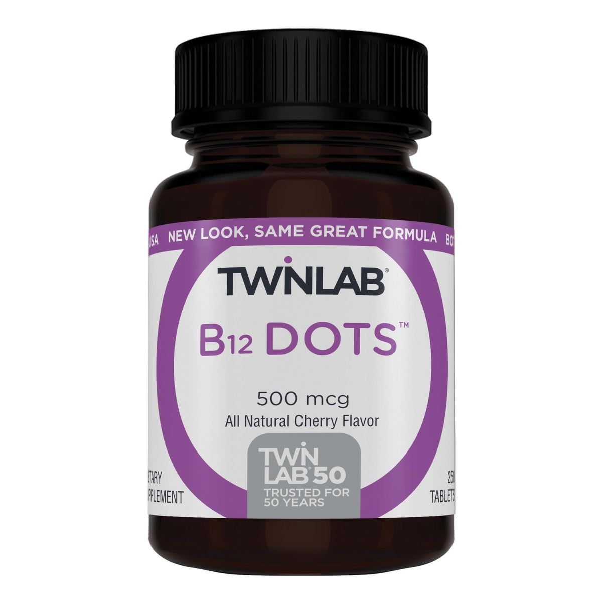 B-12 Dots de Twinlab, boîte de 250 comprimés vue de face