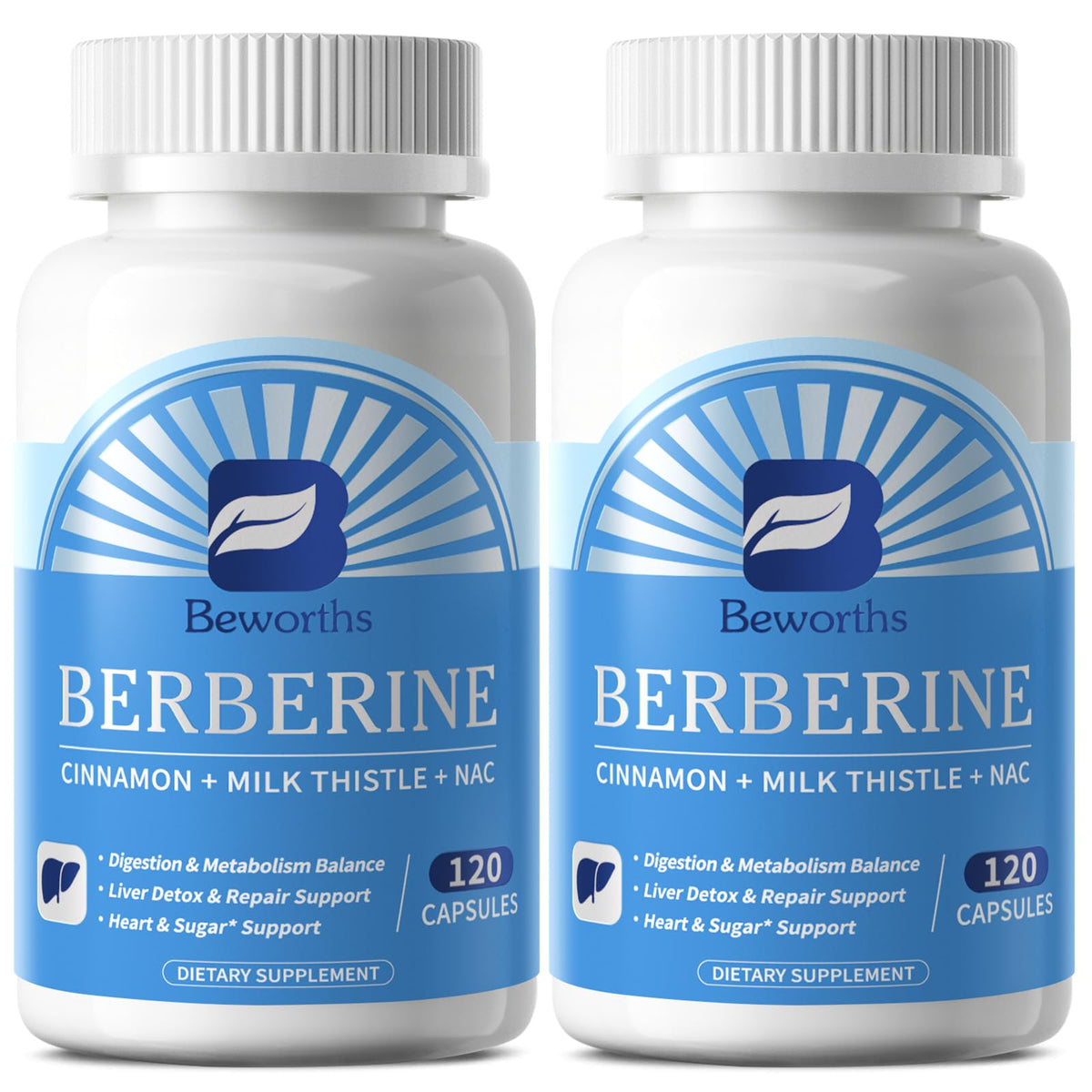 B BEWORTHS Berbérine HCl 500mg avec Cannelle de Ceylan, vue avant de la bouteille