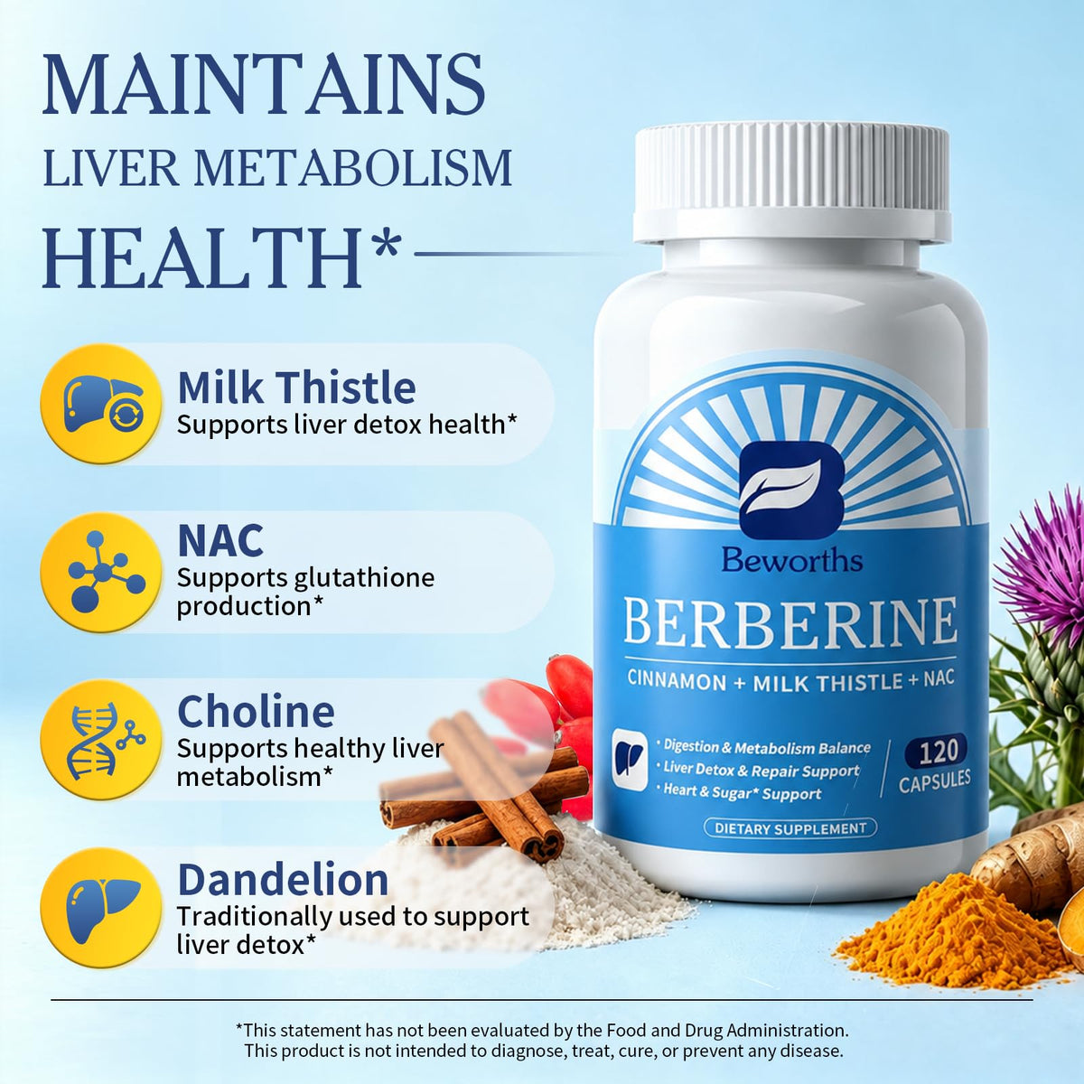 B BEWORTHS Berbérine HCl 500mg, capsules sur une table