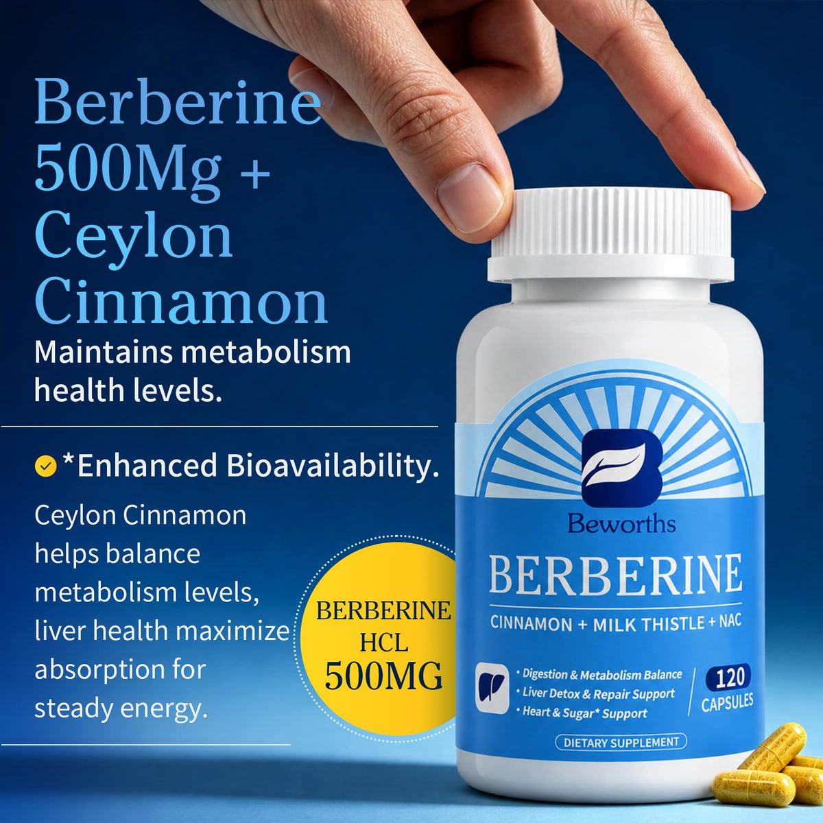 B BEWORTHS Berbérine HCl 500mg, étiquette du produit