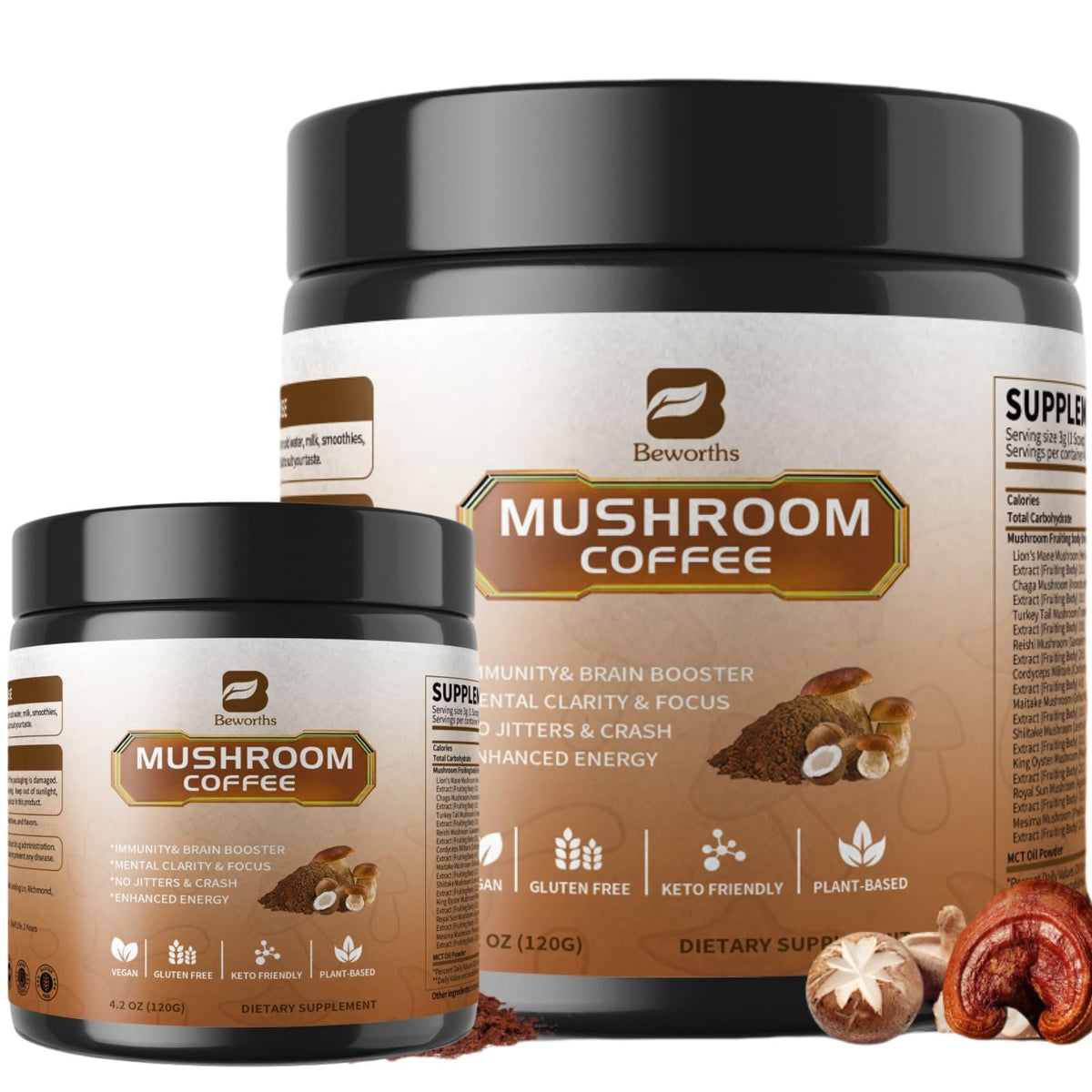 B BEWORTHS Café aux Champignons Instantané 320g vue de face