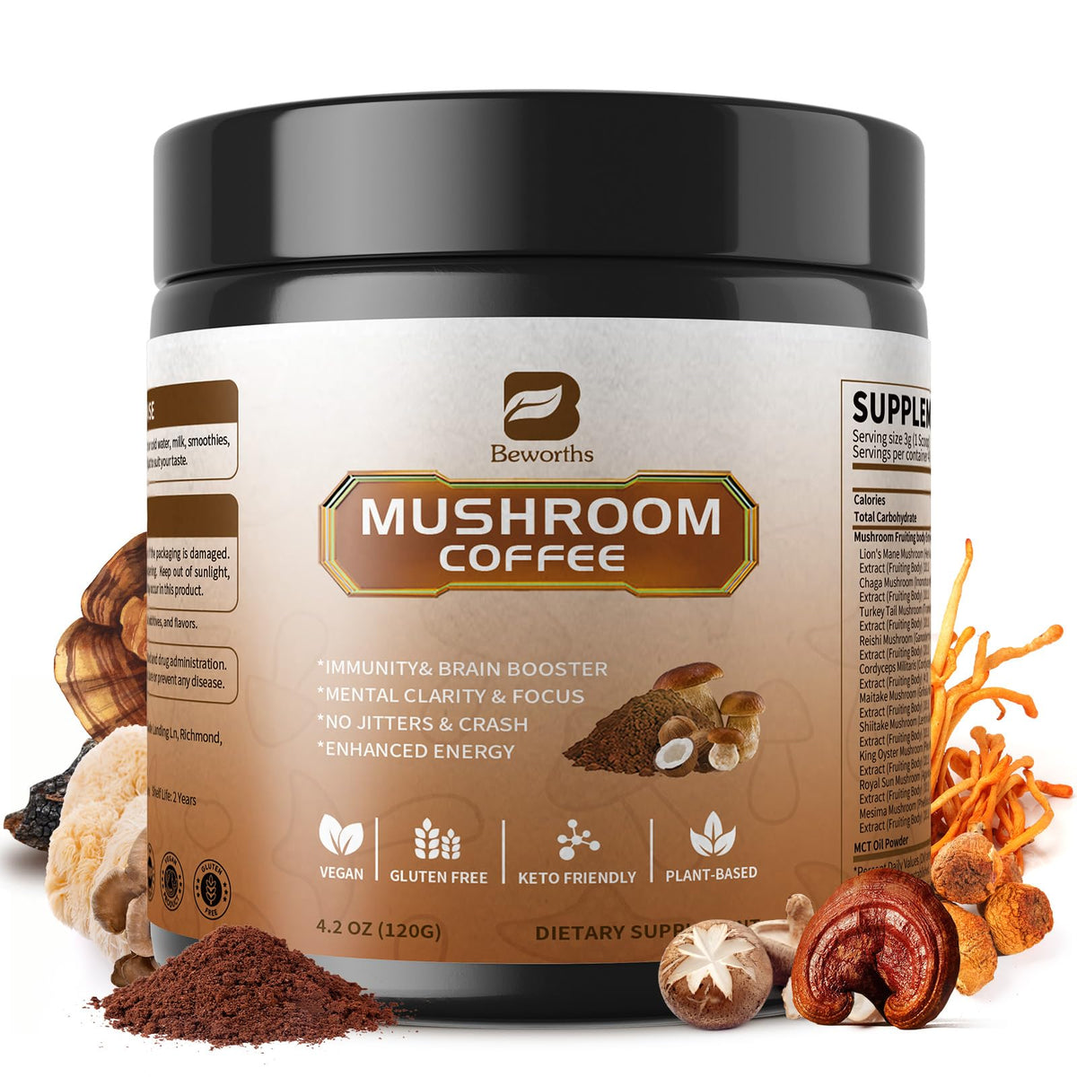 B BEWORTHS Café aux Champignons Poudre 408g avant