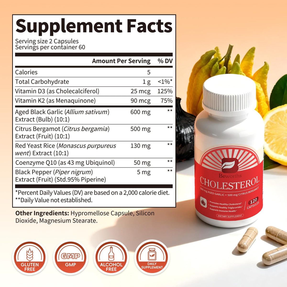 B BEWORTHS Cholesterol vue de côté avec des capsules alignées