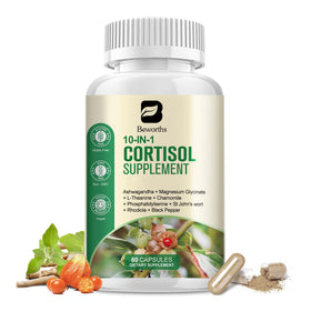 B BEWORTHS Compléments Alimentaires Cortisol 10-en-1 60 Capsules Végétaliennes vue de face