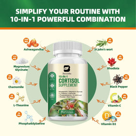 B BEWORTHS Compléments Alimentaires Cortisol 10-en-1 60 Capsules Végétaliennes emballage