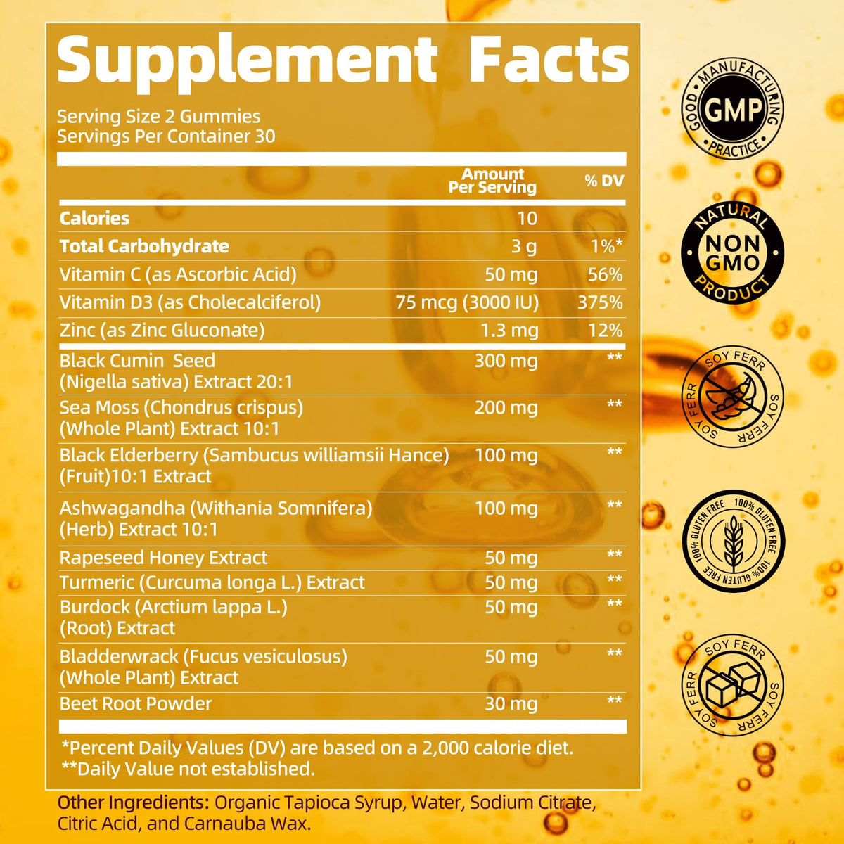 B BEWORTHS Gummies Huile de Nigelle 60ct informations nutritionnelles