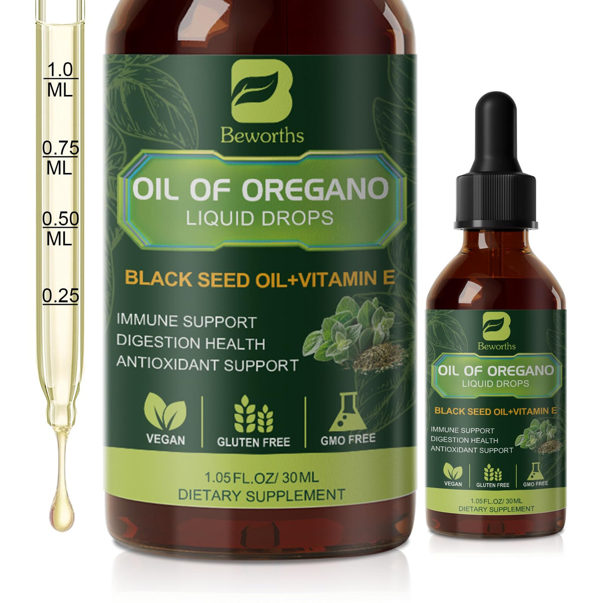 B BEWORTHS Huile d'Origan Bio 80% Carvacrol arrière du flacon