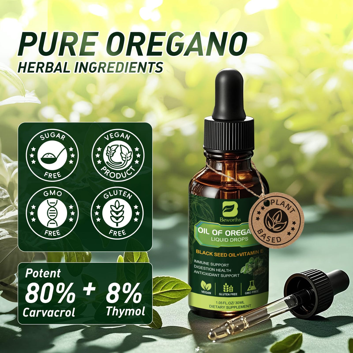 B BEWORTHS Huile d'Origan Bio 80% Carvacrol étiquette