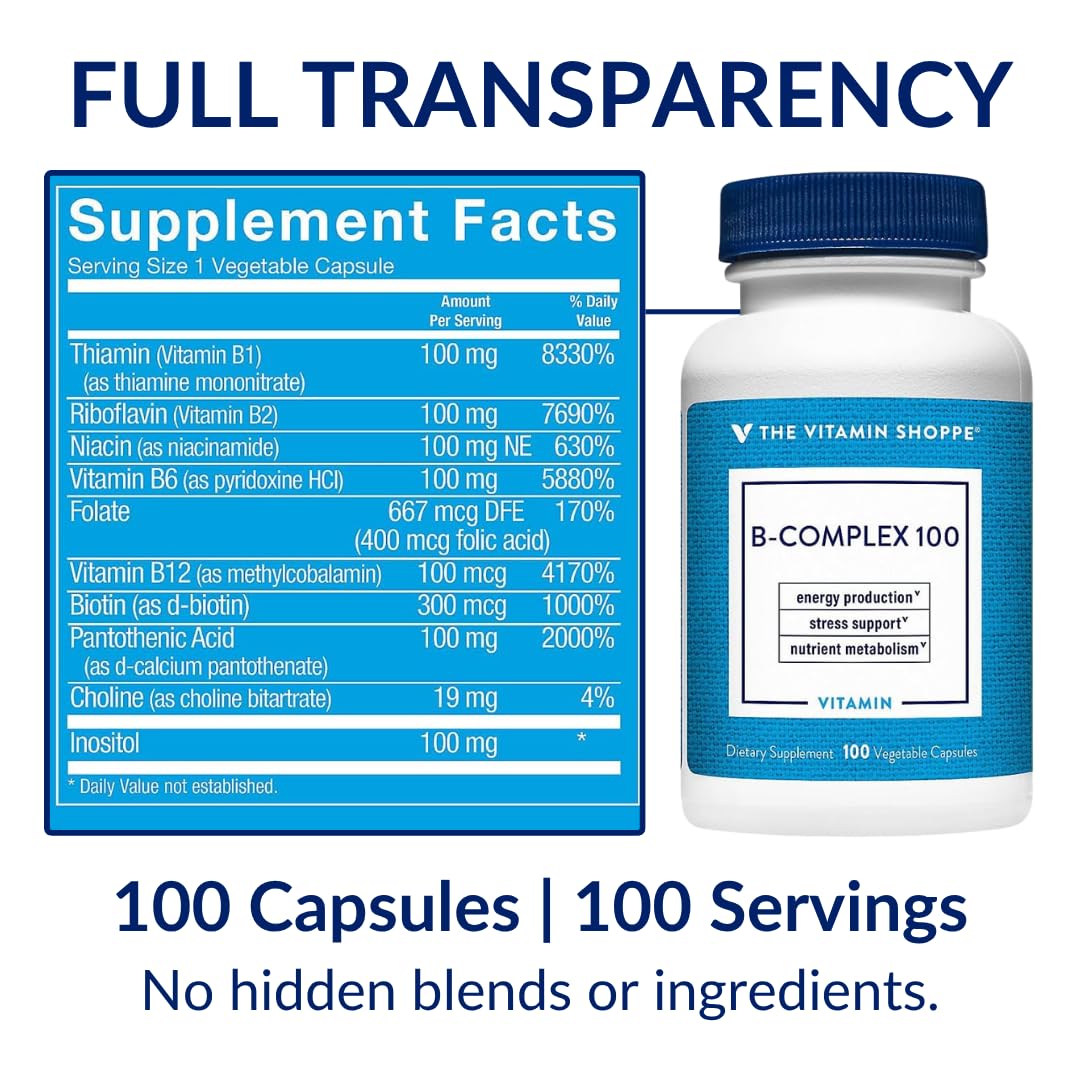 B-Complex de The Vitamin Shoppe sur un bureau avec un carnet et un stylo