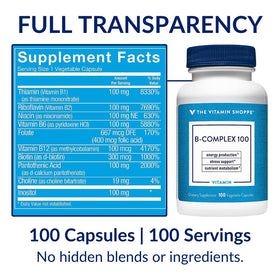 B-Complex de The Vitamin Shoppe sur un bureau avec un carnet et un stylo