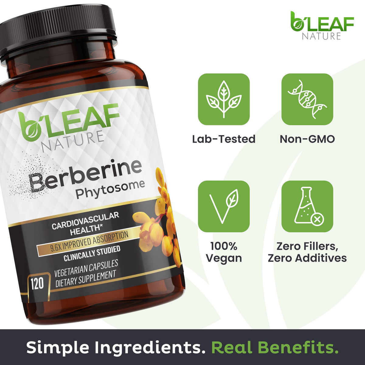 B'LEAF NATURE Berbérine Phytosome 1100mg étiquette des ingrédients