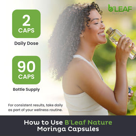 B'LEAF NATURE capsules de moringa 1000mg dans une main