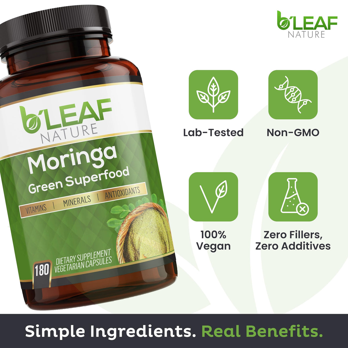 B'LEAF NATURE Capsules de Moringa 1000mg - flacon avec capsules visibles