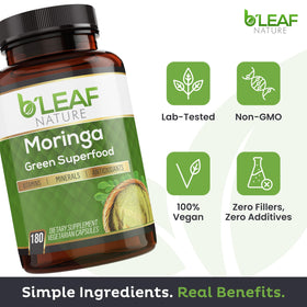 B'LEAF NATURE Capsules de Moringa 1000mg - flacon avec capsules visibles