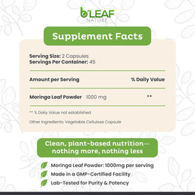B'LEAF NATURE capsules de moringa 1000mg vue arrière du flacon