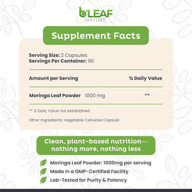 B'LEAF NATURE Capsules de Moringa 1000mg - vue latérale du flacon