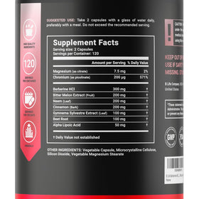 B Life Berberine Complex+ 240 capsules vue de côté montrant l'emballage