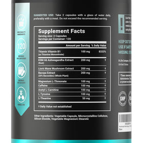 B Life Company Capsules de Champignon Crinière de Lion avec étiquette en gros plan