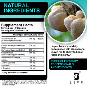 B Life Company Capsules de Champignon Crinière de Lion ouvertes avec capsules visibles
