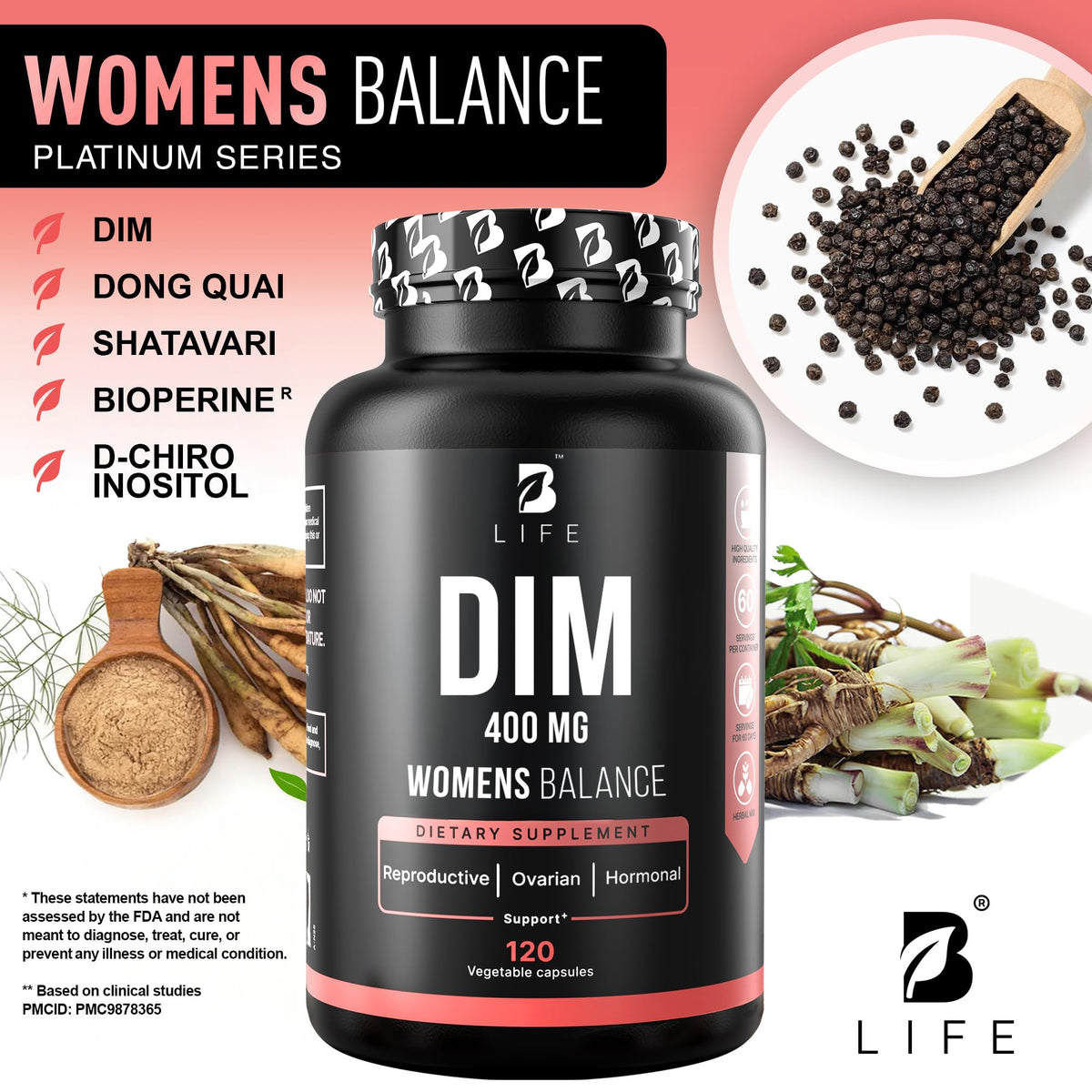 B Life Company Complément Alimentaire DIM 400 mg 120 capsules avec étiquette