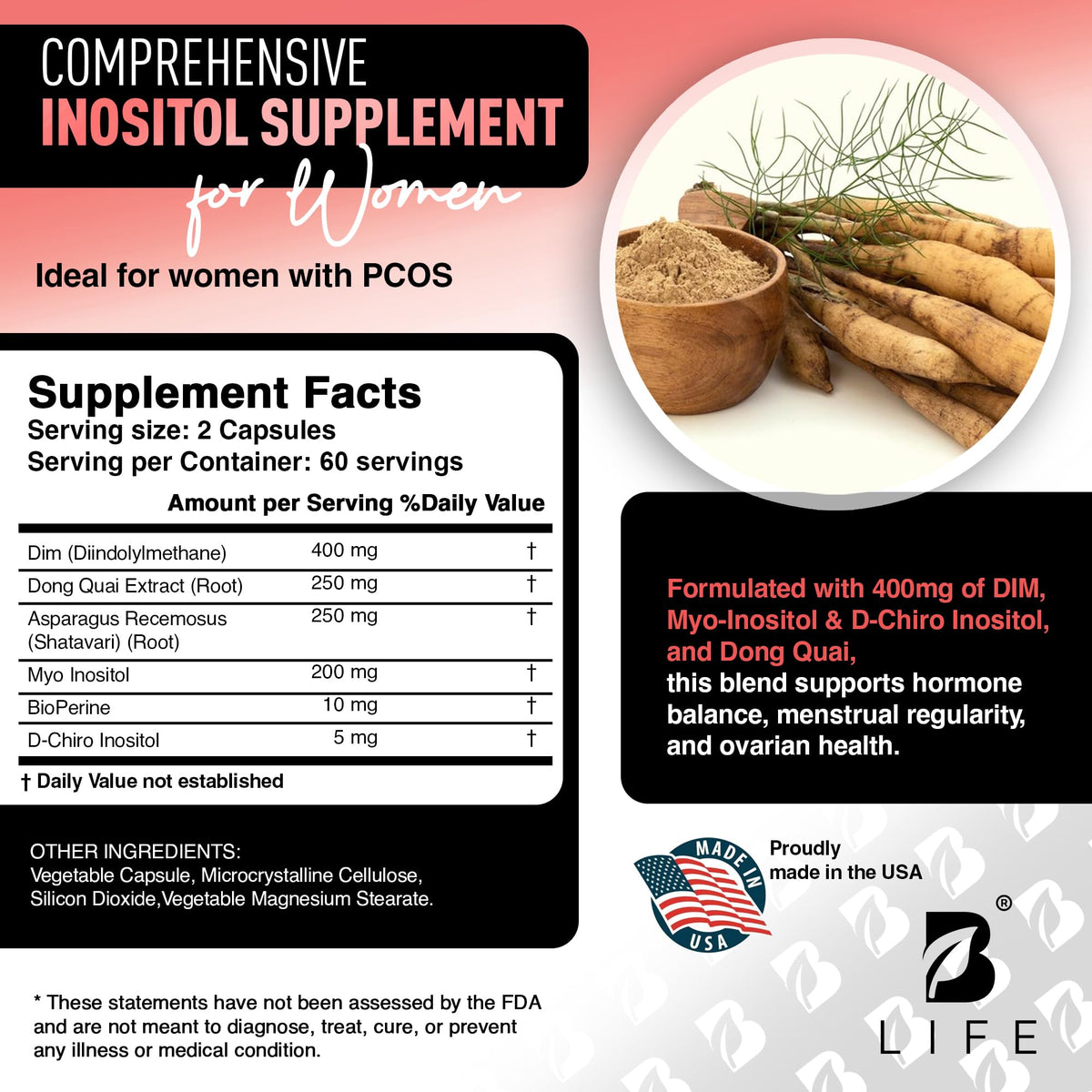 B Life Company Complément Alimentaire DIM 400 mg 120 capsules sur fond blanc